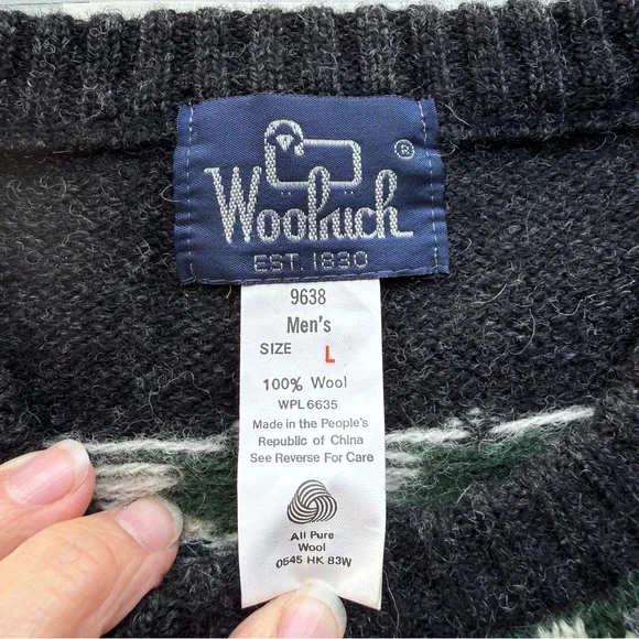 Vintage 90s Woolrich Sweater Mens Large Green Mallard Ducks 100% Wool Hunting - Picture 13 of 13